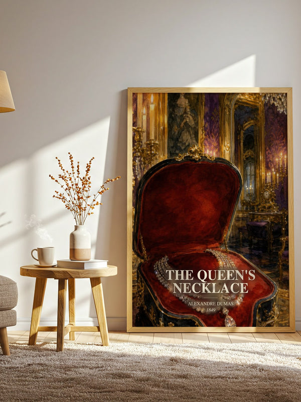 The Queen'S Necklace watercolour print in frame leaning in hallway – historical fiction wall art