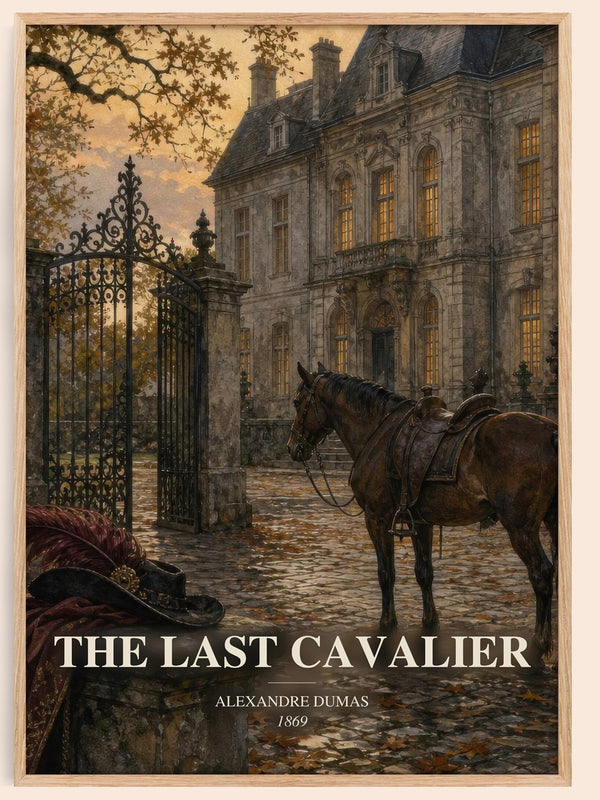 The Last Cavalier watercolour book poster by Alexandre Dumas – framed literary art print
