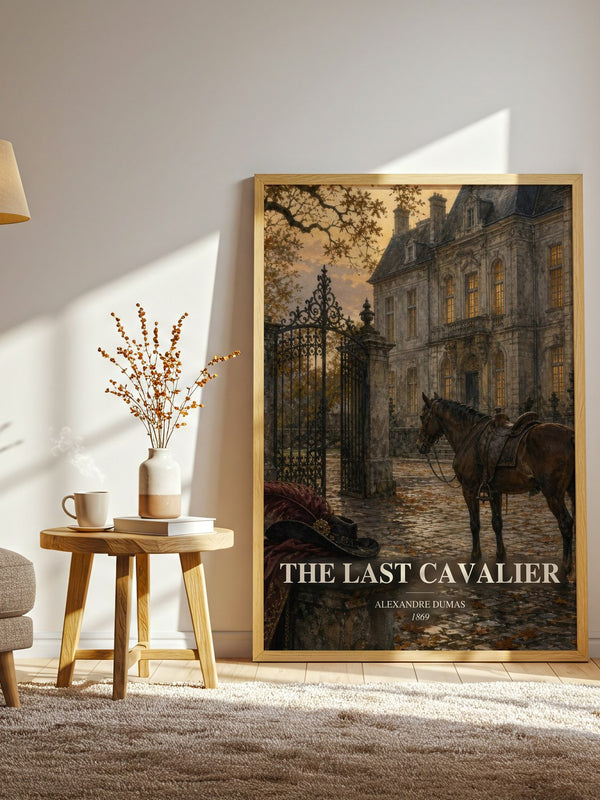The Last Cavalier watercolour print in frame leaning in hallway – historical fiction wall art