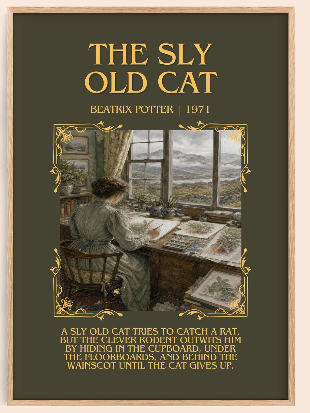 The Sly Old Cat Minimalist Book Poster by Beatrix Potter – book poster