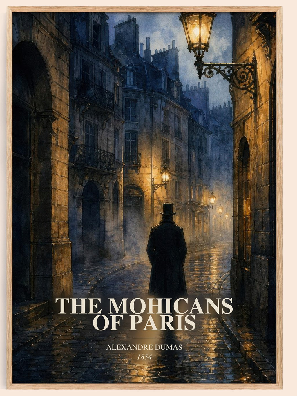 The Mohicans Of Paris watercolour book poster by Alexandre Dumas – framed literary art print