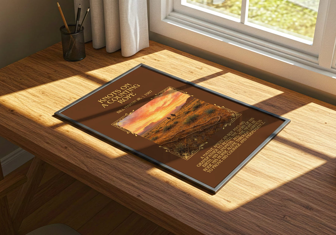 Knots On A Counting Rope Minimalist Book Poster by Bill Martin Jr. – print on a sunlit desk
