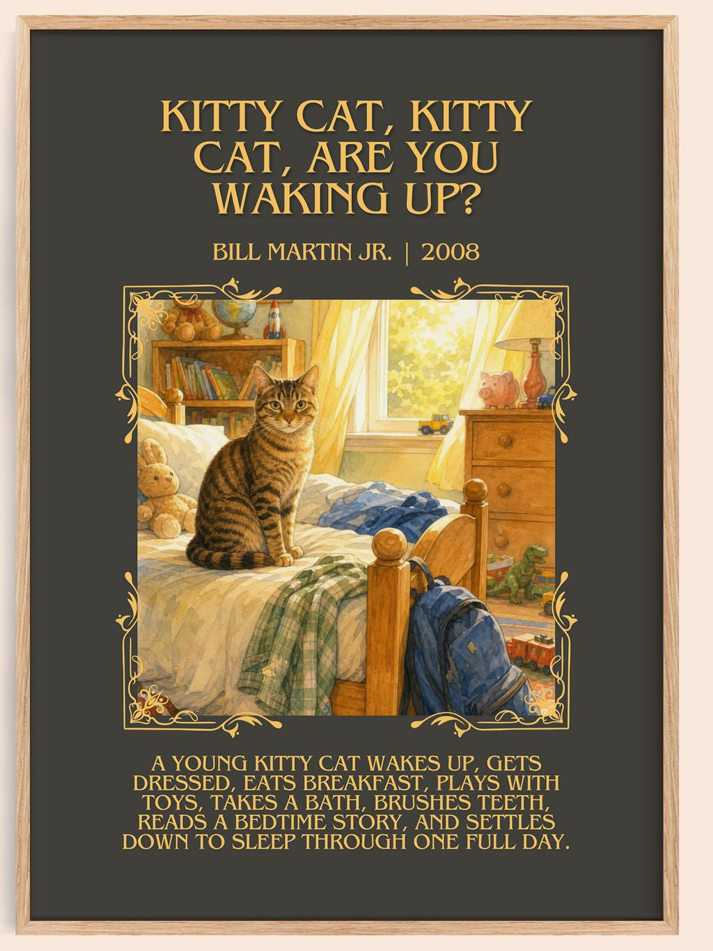 Kitty Cat, Kitty Cat, Are You Waking Up? Minimalist Book Poster – book poster