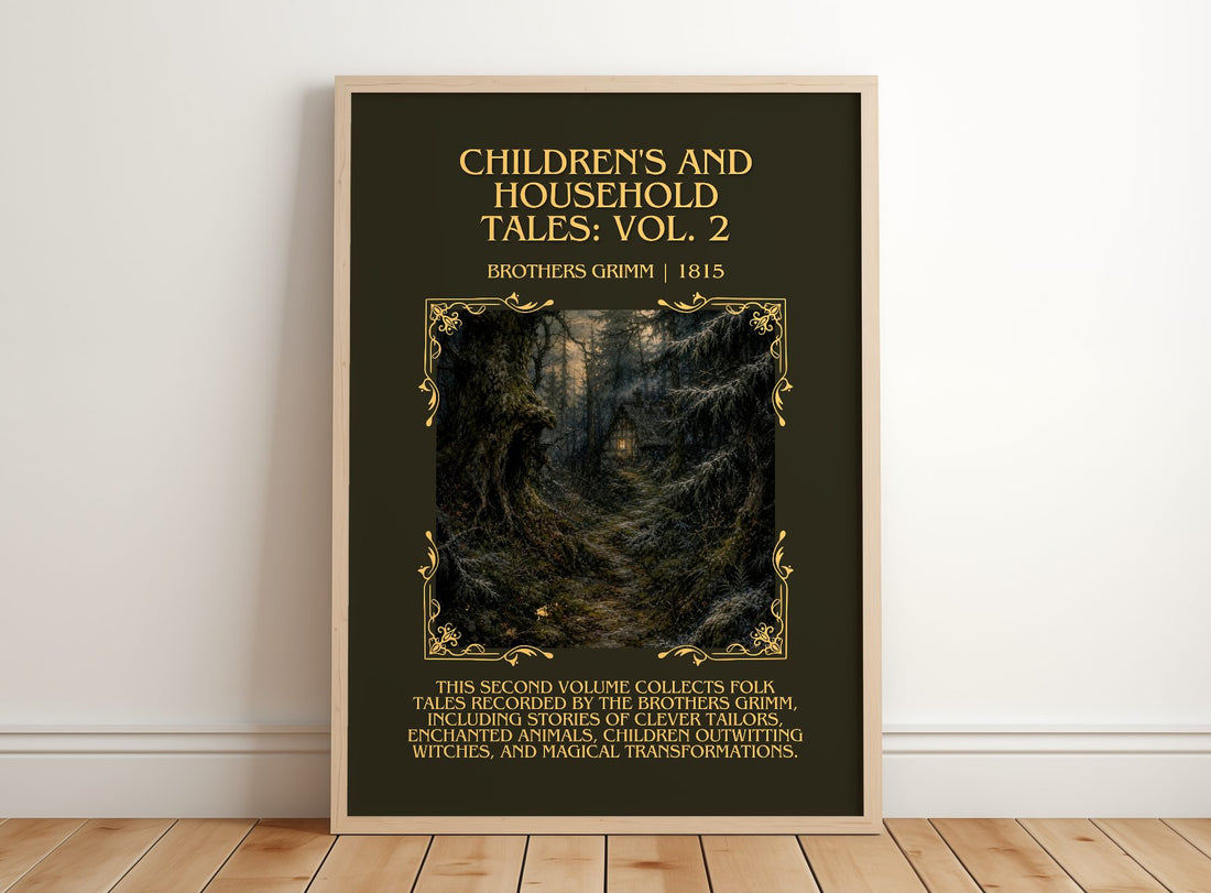 Children'S And Household Tales: Vol. 2 Minimalist Book Poster – framed print leaning on a wooden floor