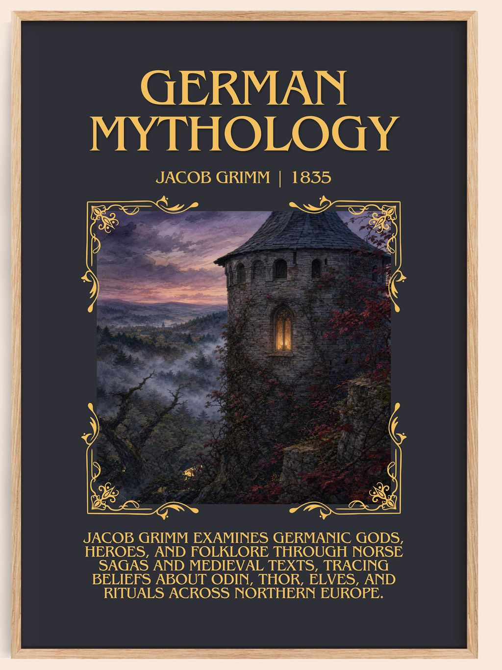 German Mythology Minimalist Book Poster by Jacob Grimm – book poster