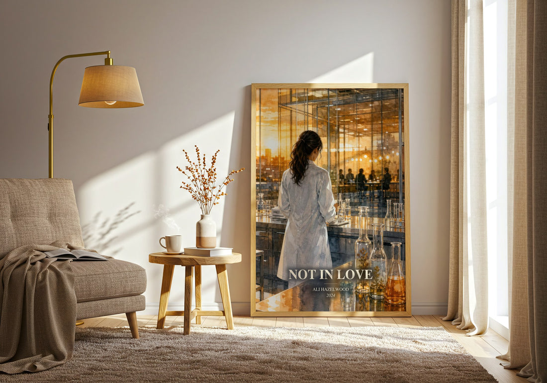 Not In Love watercolour print in frame leaning in hallway – romance wall art (mockup)