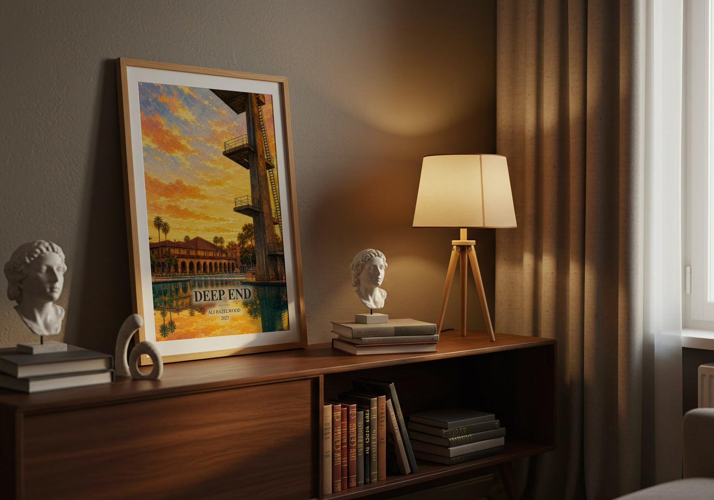 Deep End watercolour print on bookshelf – Ali Hazelwood fan gift