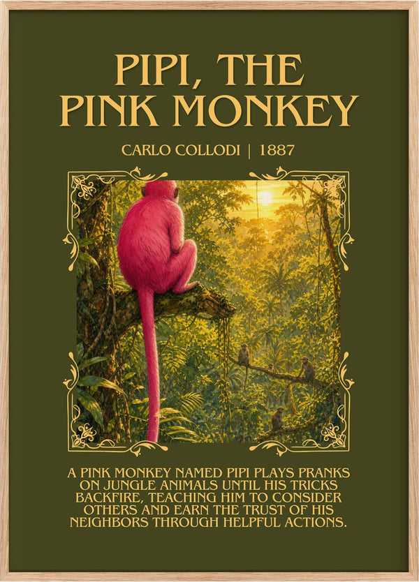 Pipi, The Pink Monkey Minimalist Book Poster by Carlo Collodi