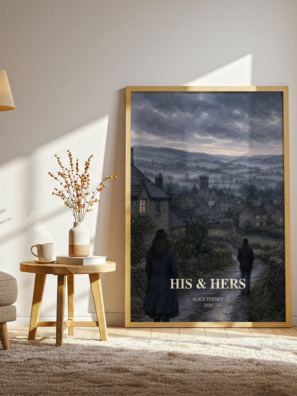 His & Hers watercolour print in frame leaning in hallway – thriller wall art
