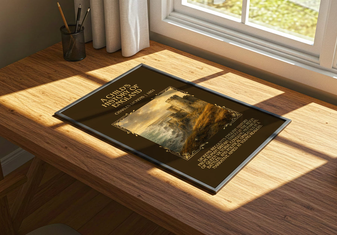 A Child'S History Of England Minimalist Book Poster by Charles Dickens – print on a sunlit desk