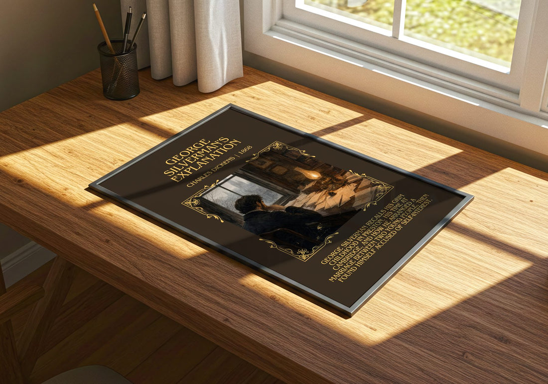 George Silverman'S Explanation Minimalist Book Poster by C. Dickens – print on a sunlit desk