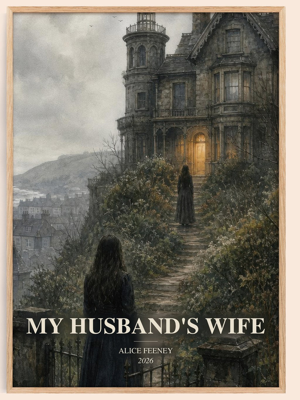 My Husband'S Wife watercolour book poster by Alice Feeney – framed literary art print