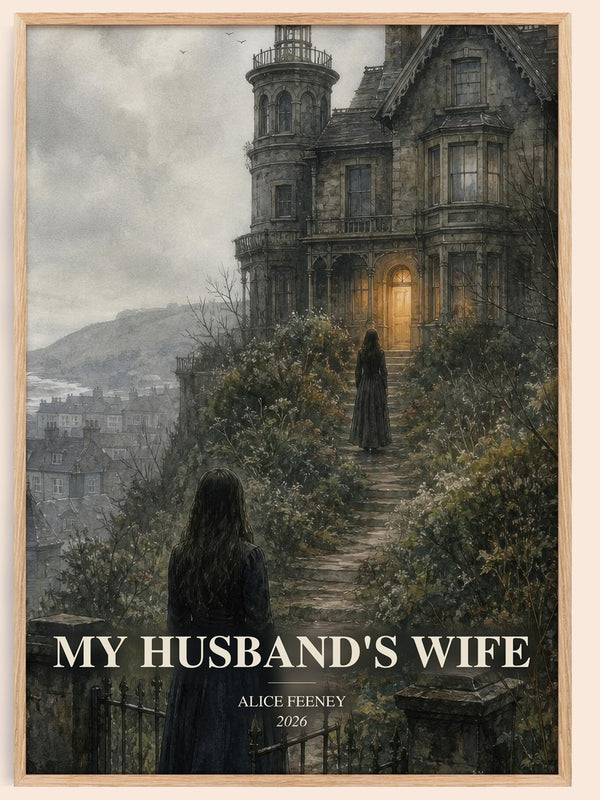 My Husband'S Wife watercolour book poster by Alice Feeney – framed literary art print