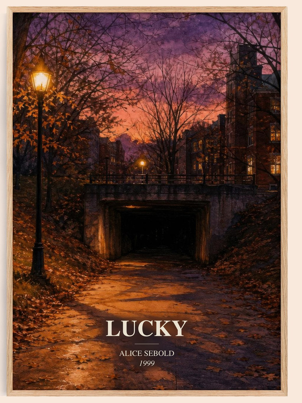 Lucky watercolour book poster by Alice Sebold – framed literary art print