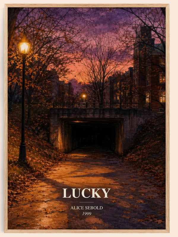 Lucky watercolour book poster by Alice Sebold – framed literary art print