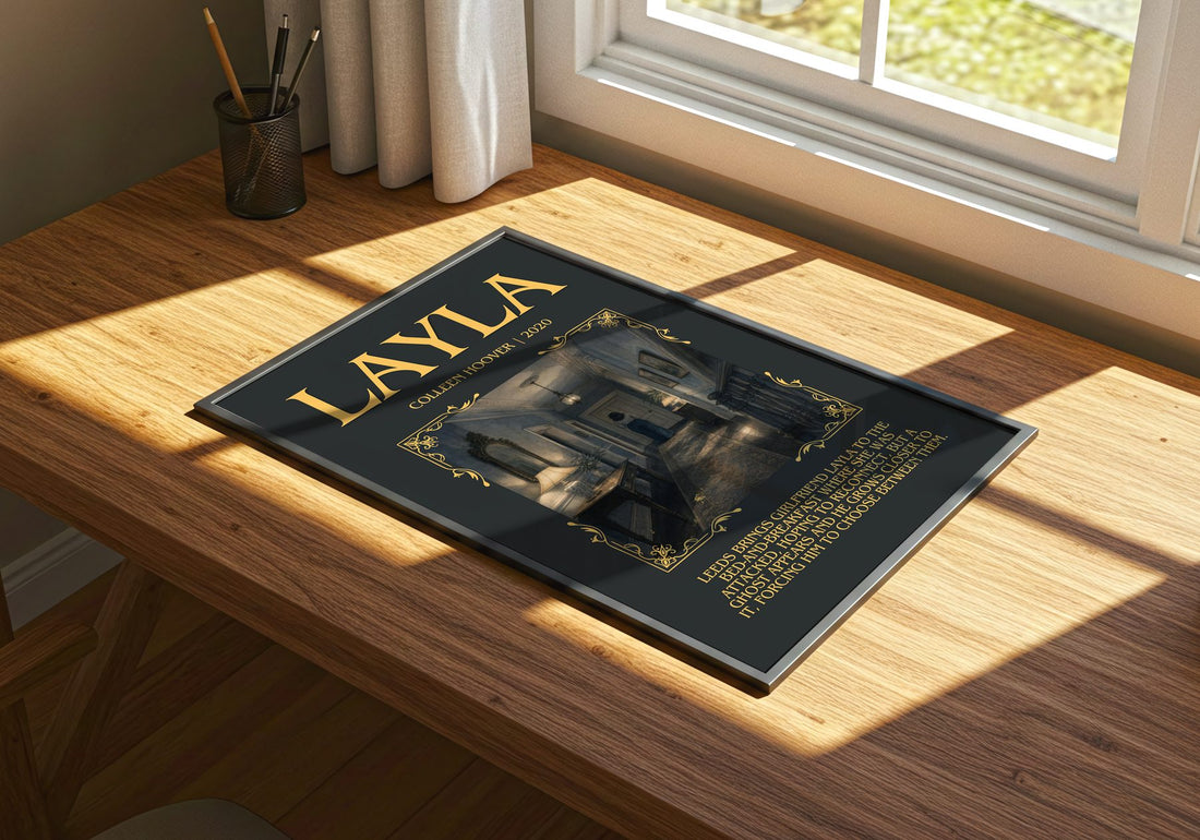 Layla Minimalist Book Poster by Colleen Hoover – print on a sunlit desk
