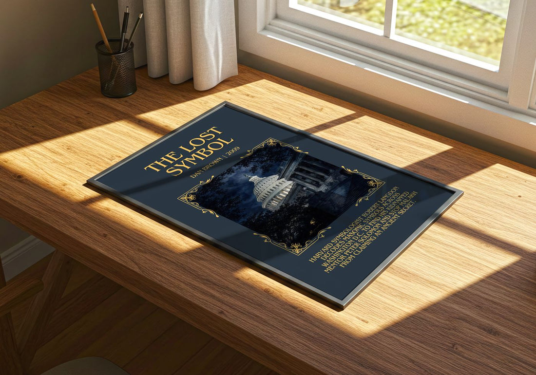 The Lost Symbol Minimalist Book Poster by Dan Brown – print on a sunlit desk
