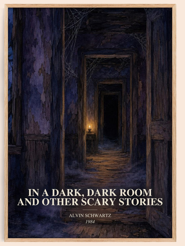 In A Dark, Dark Room And Other Scary Stories watercolour book poster by Alvin Schwartz – framed literary art print