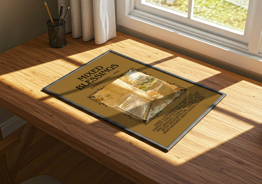 Mixed Blessings Minimalist Book Poster by Danielle Steel – print on a sunlit desk