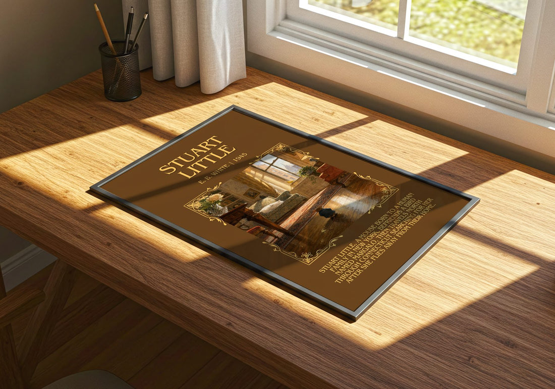 Stuart Little Minimalist Book Poster by E. B. White – print on a sunlit desk