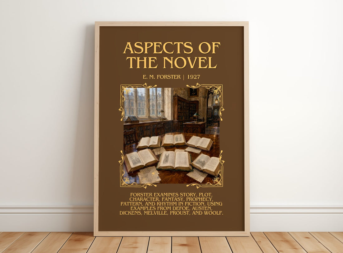 Aspects Of The Novel Minimalist Book Poster by E. M. Forster – framed print leaning on a wooden floor