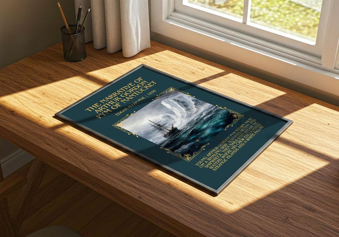 Narrative Of Arthur Gordon Pym Of Nantucket Minimalist Book Poster – – print on a sunlit desk