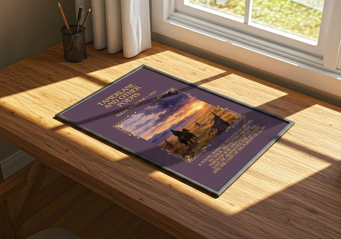 Tamerlane And Other Poems Minimalist Book Poster by Edgar Allan Poe – print on a sunlit desk