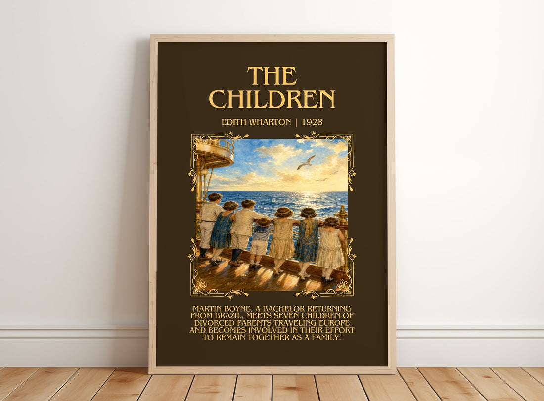The Children Minimalist Book Poster by Edith Wharton – framed print leaning on a wooden floor