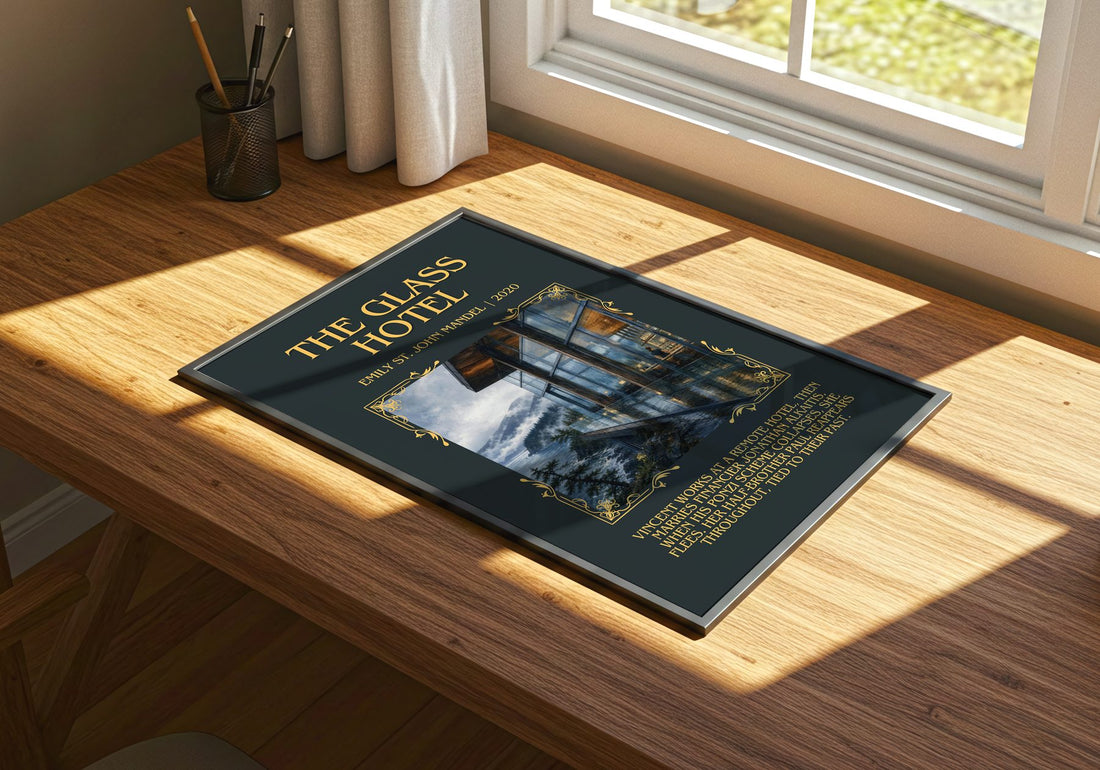 The Glass Hotel Minimalist Book Poster by Emily St. John Mandel – print on a sunlit desk