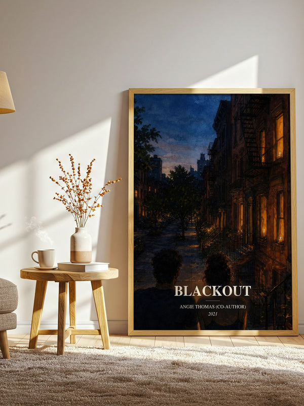 Blackout watercolour print in frame leaning in hallway – young adult wall art