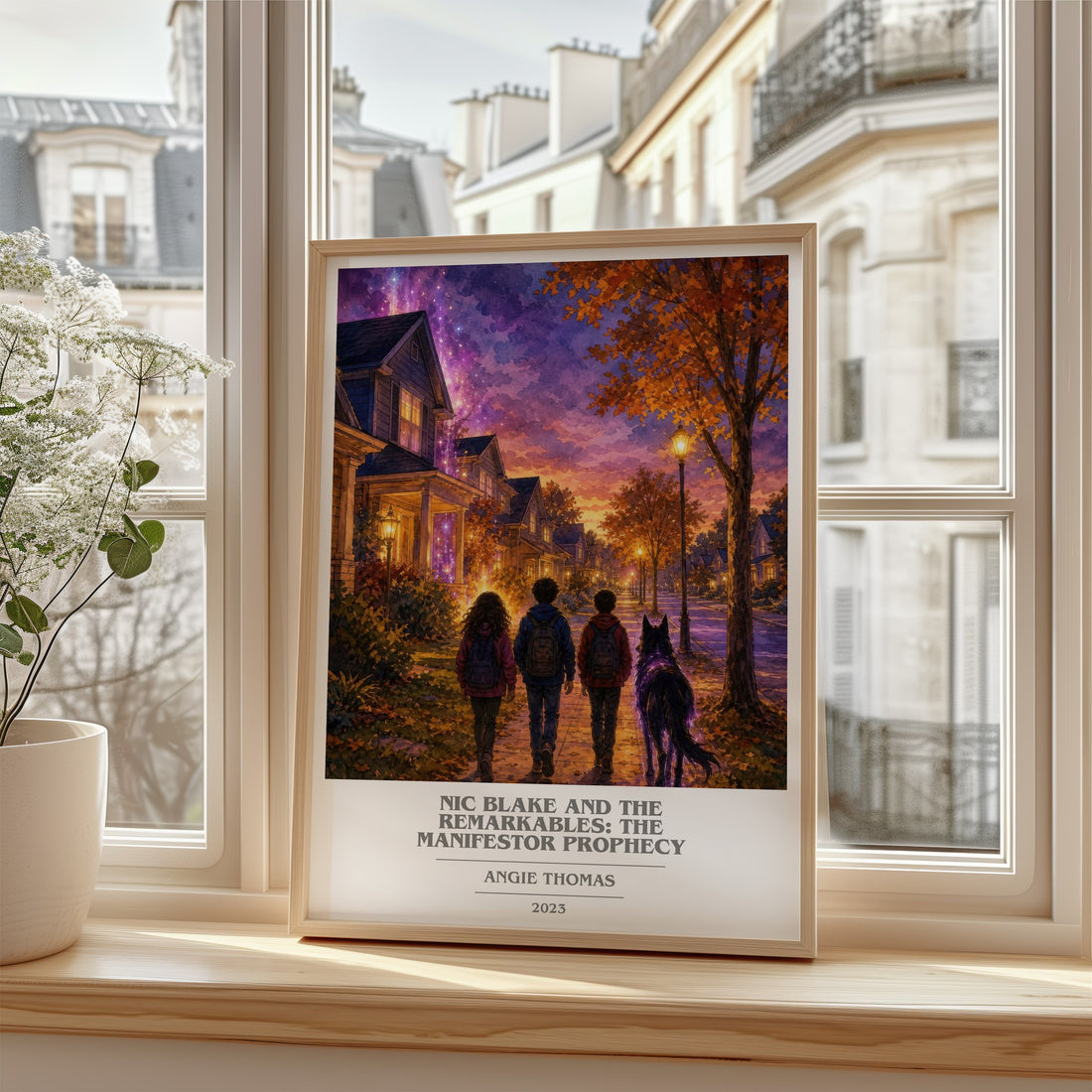 Nic Blake And The Remarkables: The Manifestor Prophecy book cover print in frame leaning in hallway – fantasy wall art
