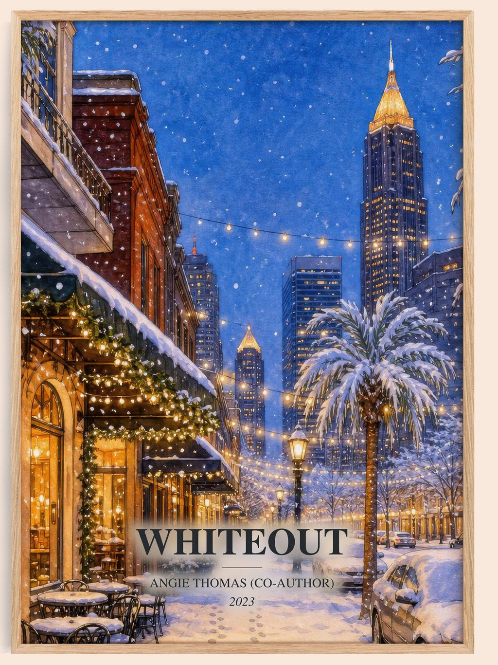Whiteout watercolour book poster by Angie Thomas (Co-Author) – framed literary art print