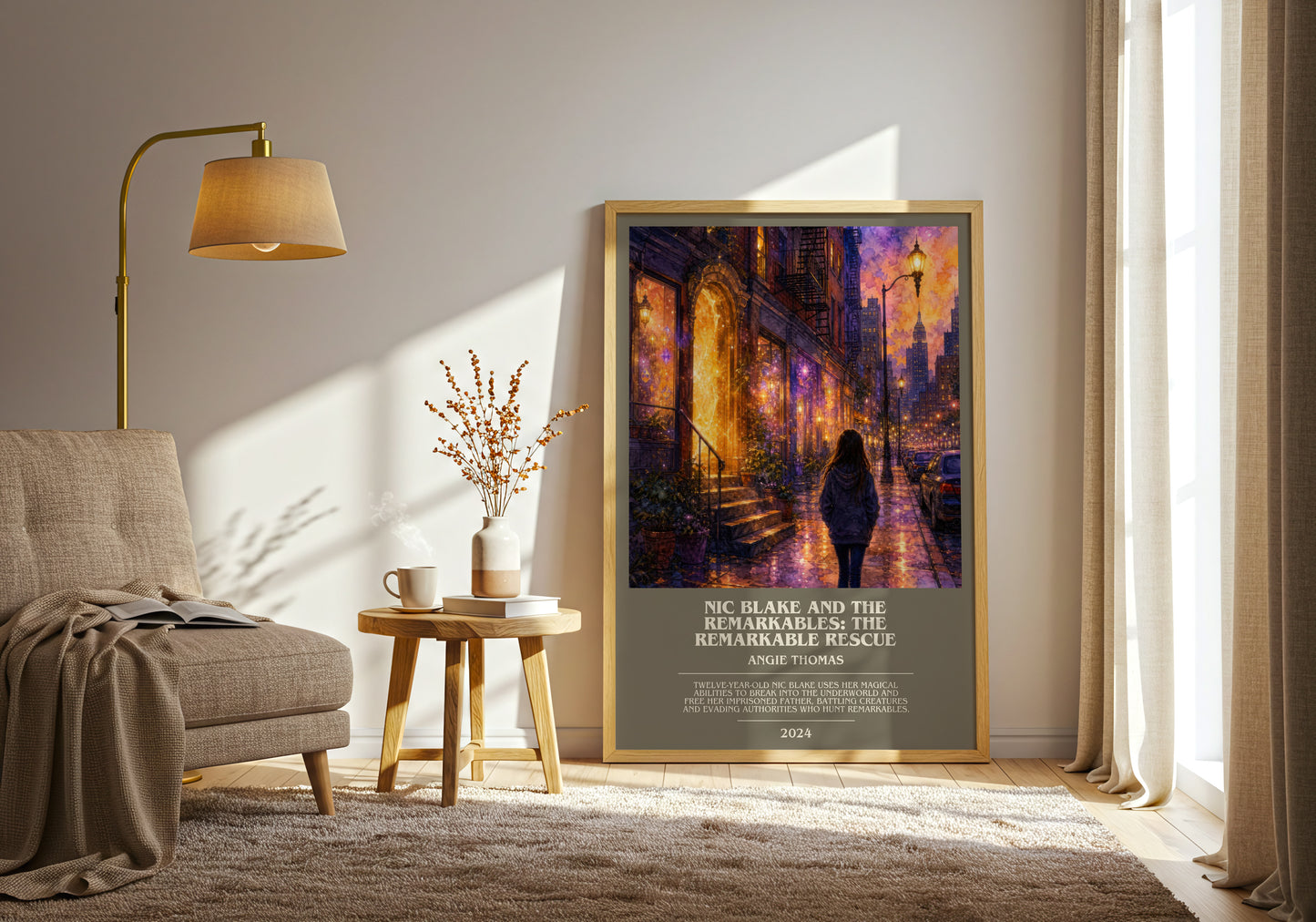 Nic Blake And The Remarkables: The Remarkable Rescue bookish print on bookshelf – Angie Thomas fan gift