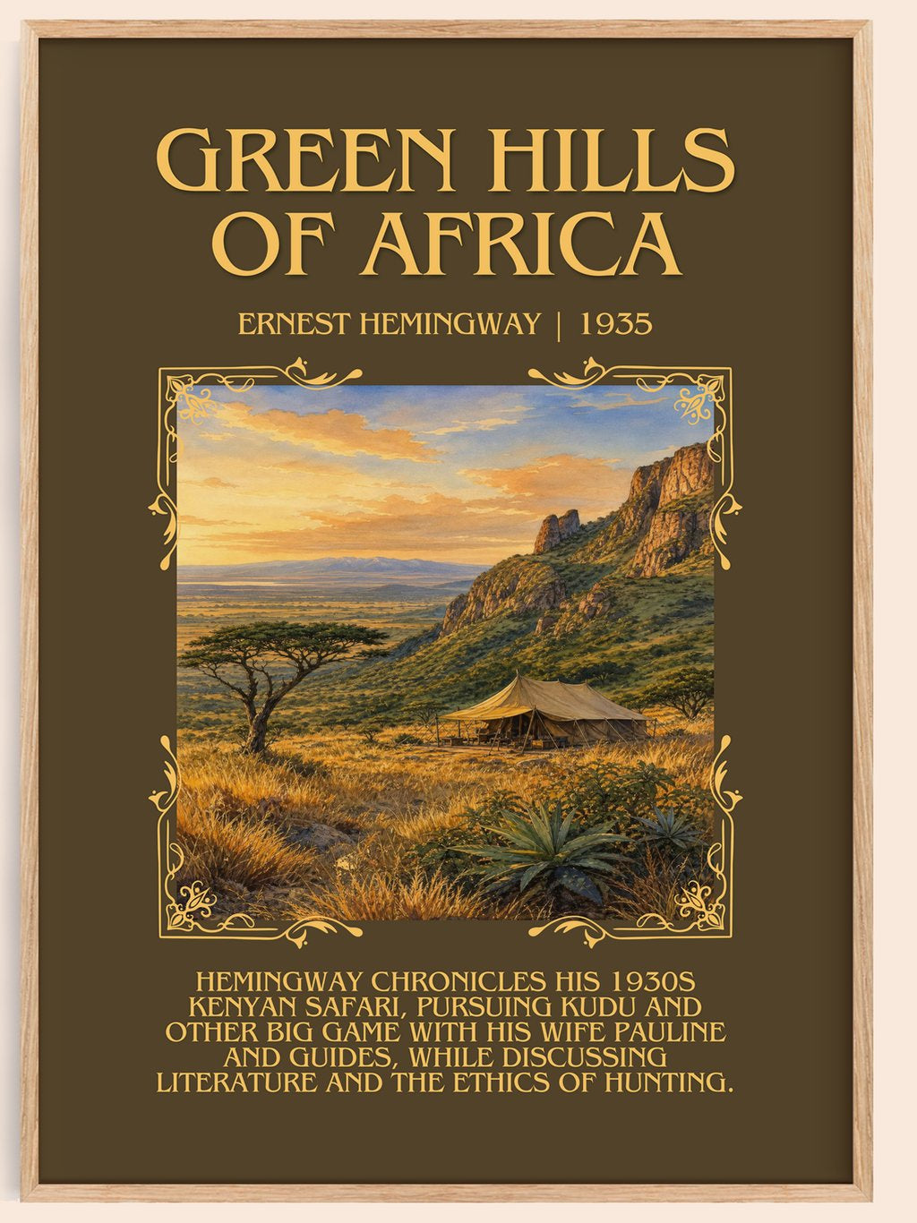 Green Hills Of Africa Minimalist Book Poster by Ernest Hemingway – book poster