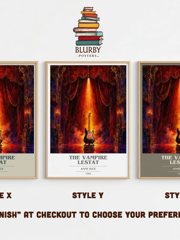The Vampire Lestat book cover print in frame leaning in hallway – horror wall art