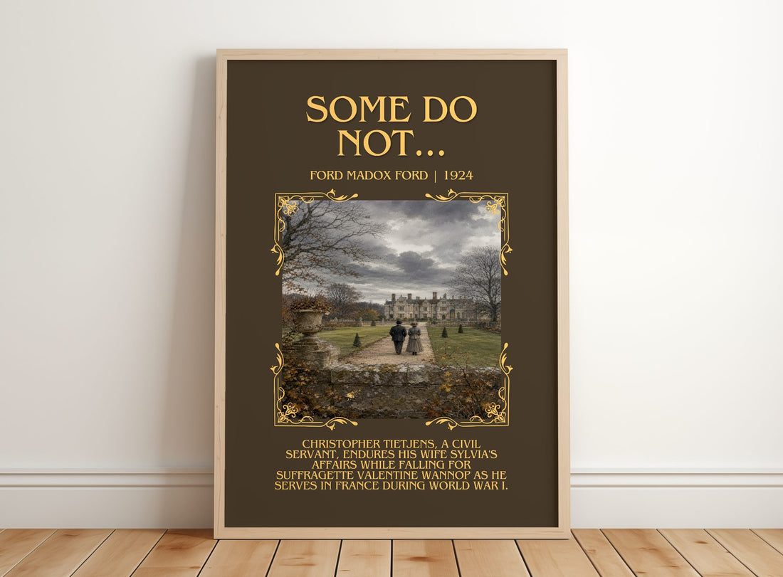 Some Do Not... Minimalist Book Poster by Ford Madox Ford – framed print leaning on a wooden floor