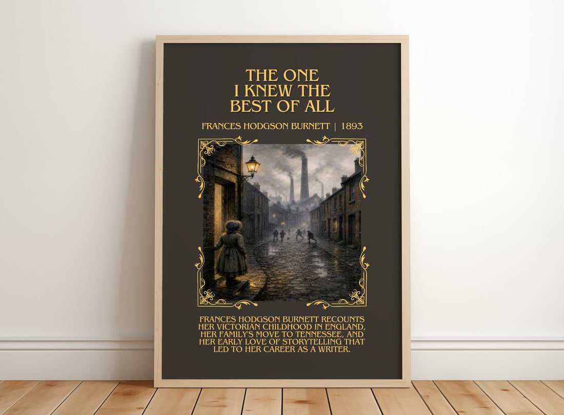 One I Knew The Best Of All Minimalist Book Poster by F. Burnett – framed print leaning on a wooden floor