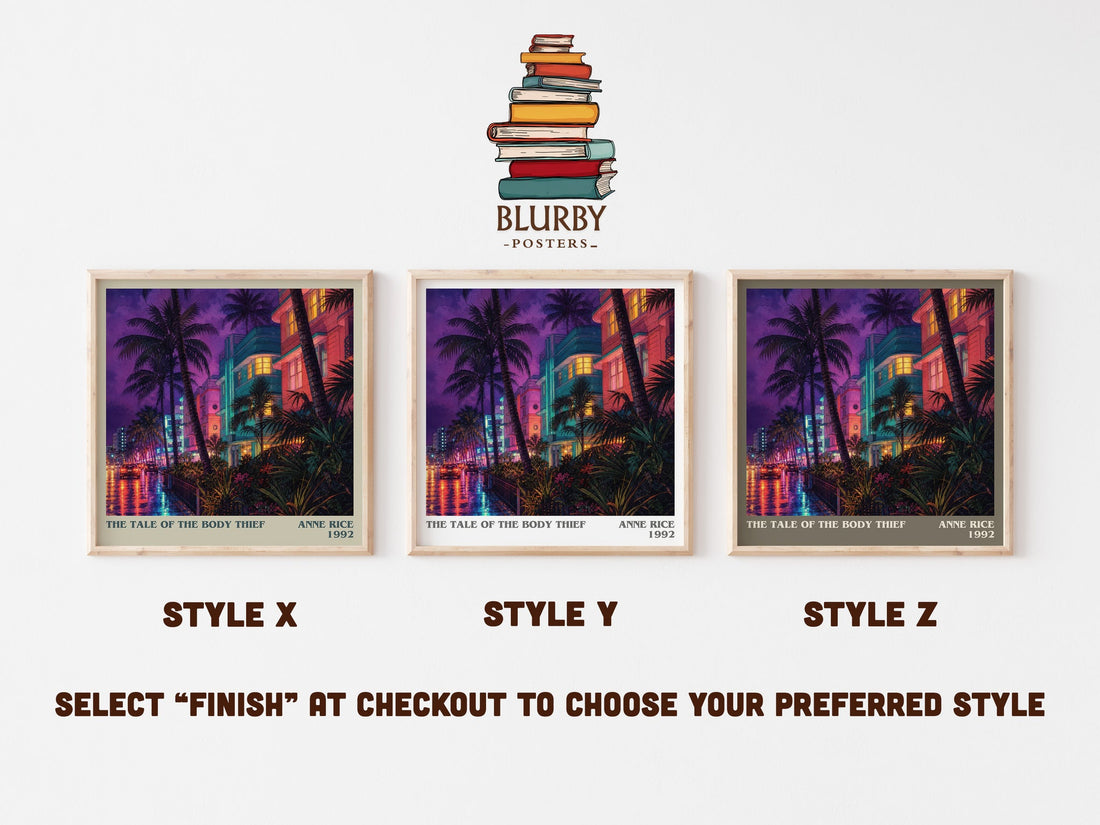 The Tale Of The Body Thief literary print in frame leaning in hallway – horror wall art (mockup)