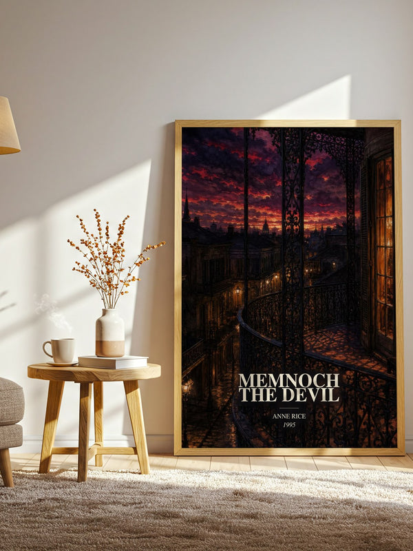 Memnoch The Devil watercolour print in frame leaning in hallway – horror wall art