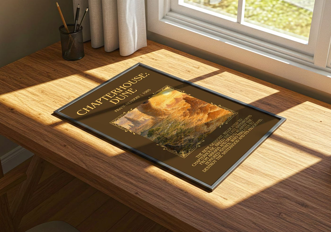 Chapterhouse: Dune Minimalist Book Poster by Frank Herbert – print on a sunlit desk
