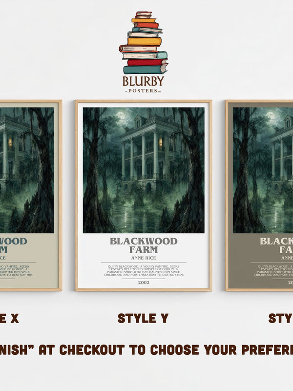Blackwood Farm bookish print in frame leaning in hallway – horror wall art