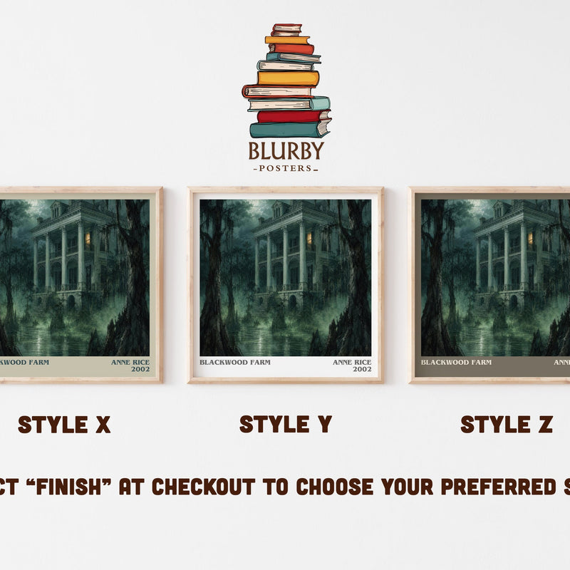 Blackwood Farm literary print in frame leaning in hallway – horror wall art