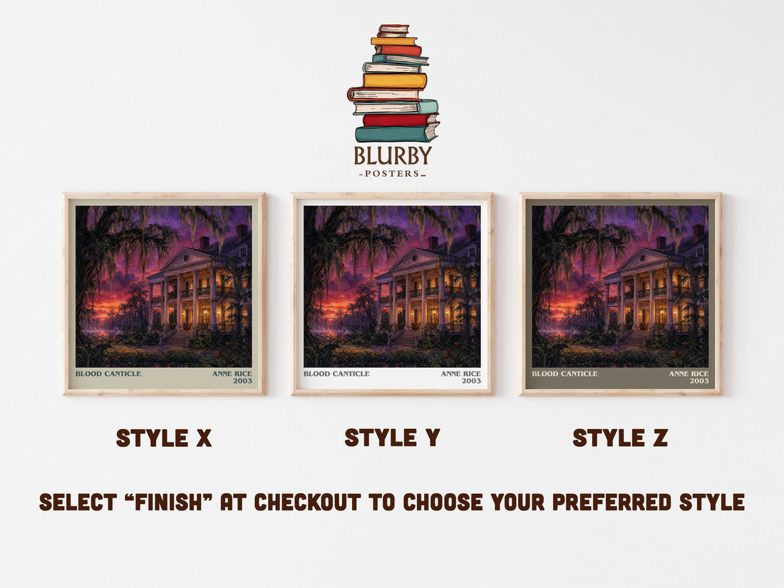 Blood Canticle literary print in frame leaning in hallway – horror wall art (mockup)