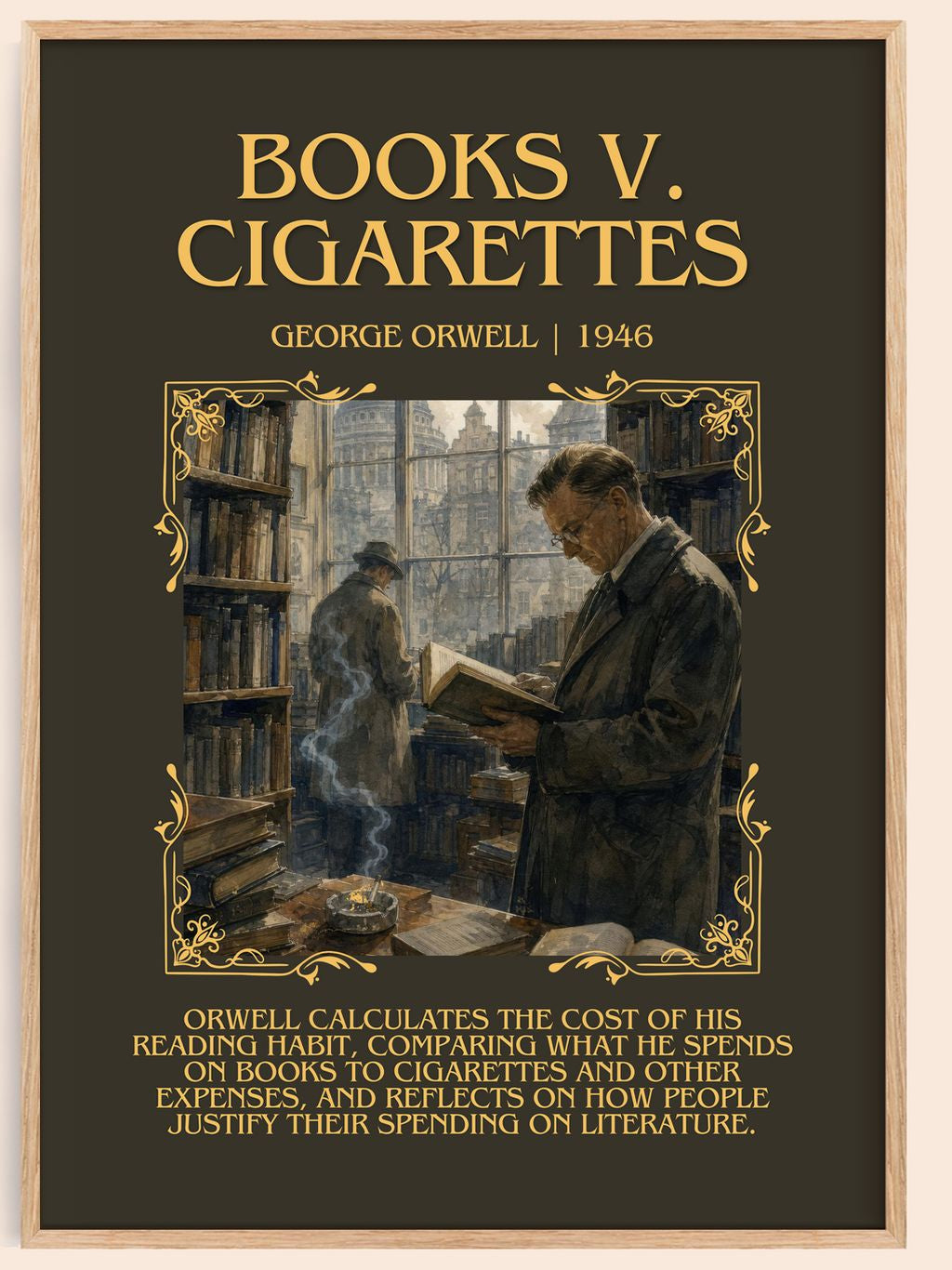 Books V. Cigarettes Minimalist Book Poster by George Orwell – book poster