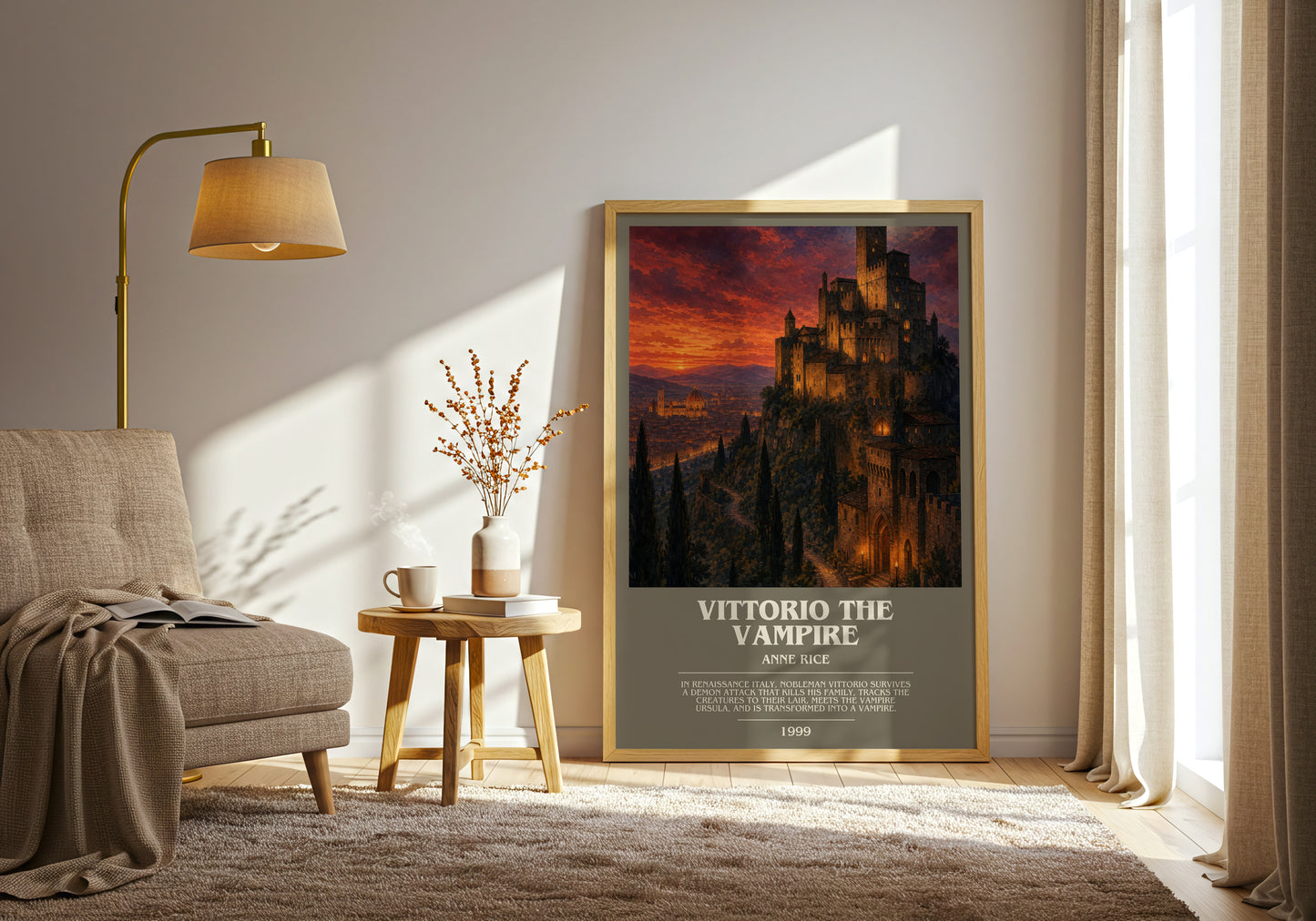 Vittorio The Vampire bookish print on bookshelf – Anne Rice fan gift