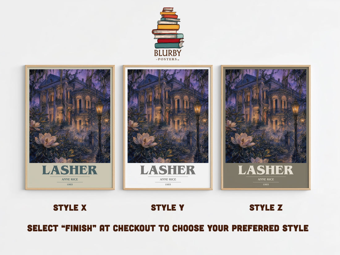 Lasher book cover print in frame leaning in hallway – gothic wall art (mockup)