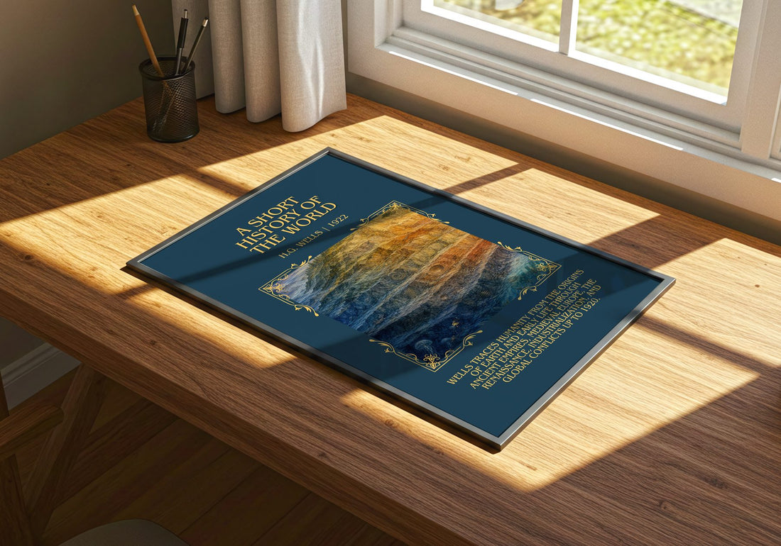 A Short History Of The World Minimalist Book Poster by H.G. Wells – print on a sunlit desk