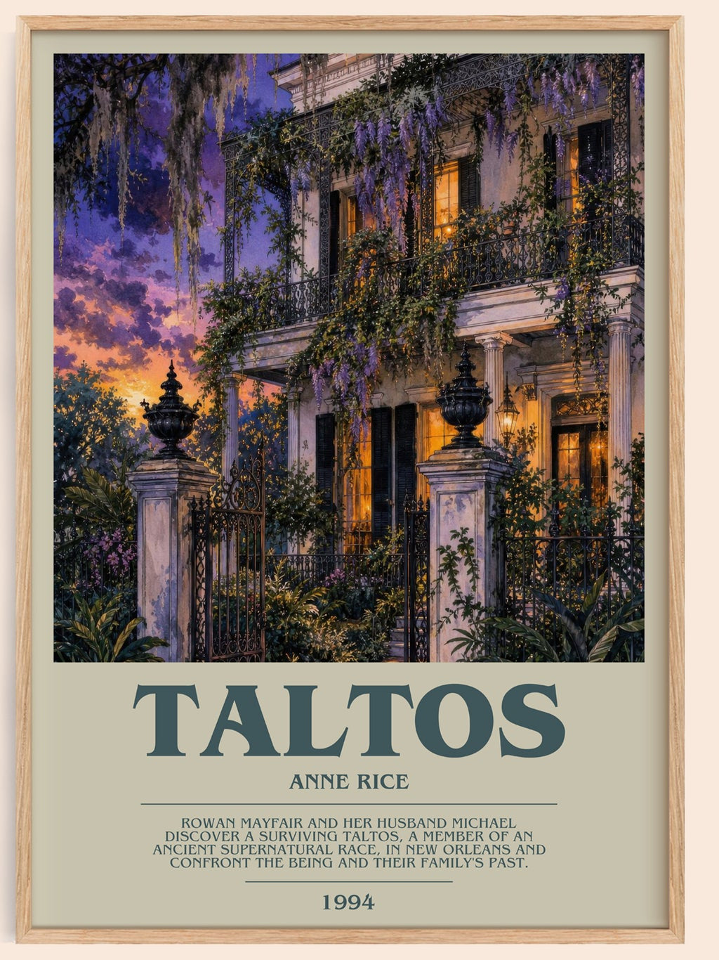 Taltos bookish book poster by Anne Rice – framed literary art print