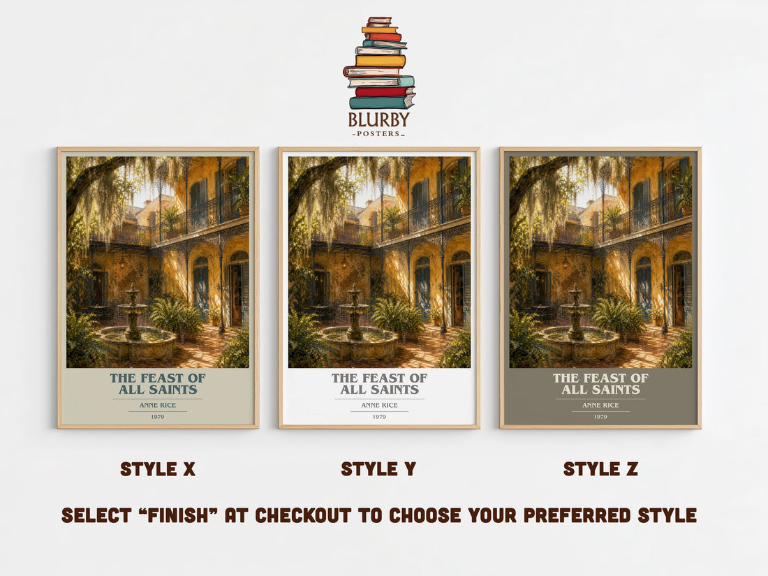 The Feast Of All Saints book cover print in frame leaning in hallway – historical fiction wall art (mockup)