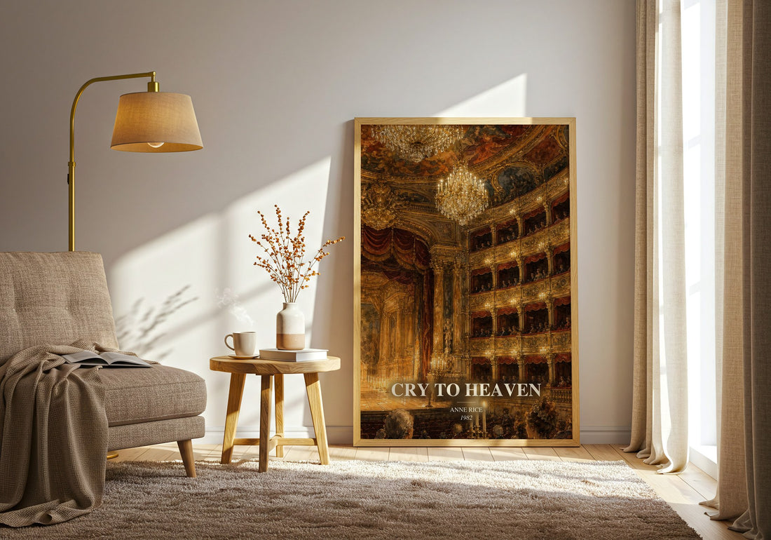 Cry To Heaven watercolour print in frame leaning in hallway – historical fiction wall art